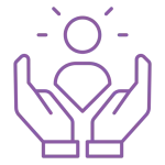 Line drawing of a pair of hands holding a person with some sparks around the person's head