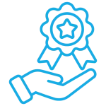 A line drawing of a hand holding a rosette with a star in the centre