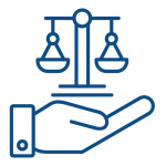 Line drawing of a hand holding a set of scales